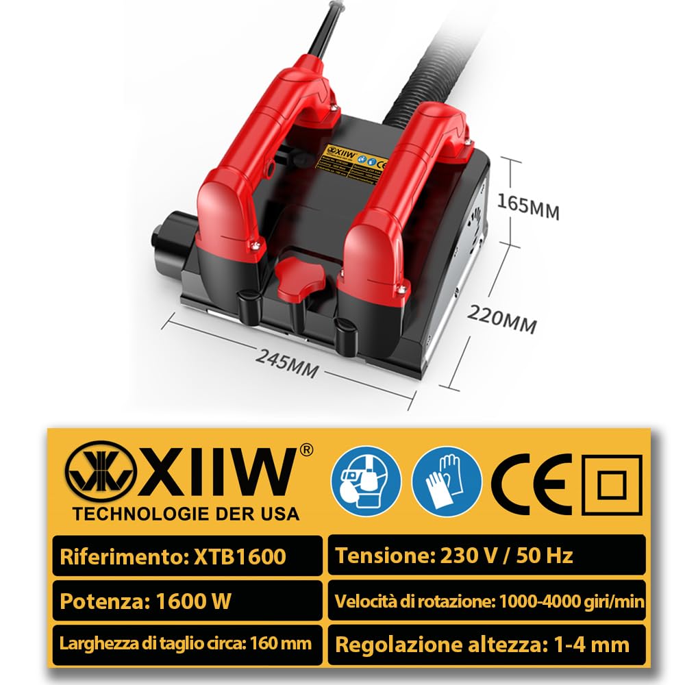 4000UPM - Fresa a rulli per la ristrutturazione, 1600 W, fresatrice per calcestruzzo, smerigliatrice per calcestruzzo, levigatrice per calcestruzzo, granito, intonaco, ceramica