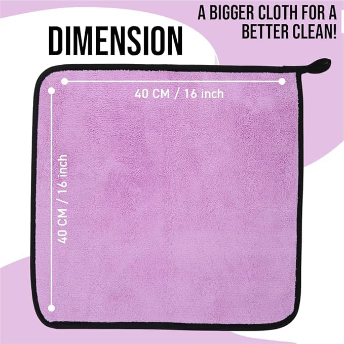 Image of Btag Microfiber Cleaning Cloth, 40x40 cms 600 GSM | Highly Absorbent,Lint and Streak Free, Multi-Purpose Wash Cloth for Kitchen,Car,Window,Stainless Steel,Silverwear (Lavender 40x40cms) Pack of 3