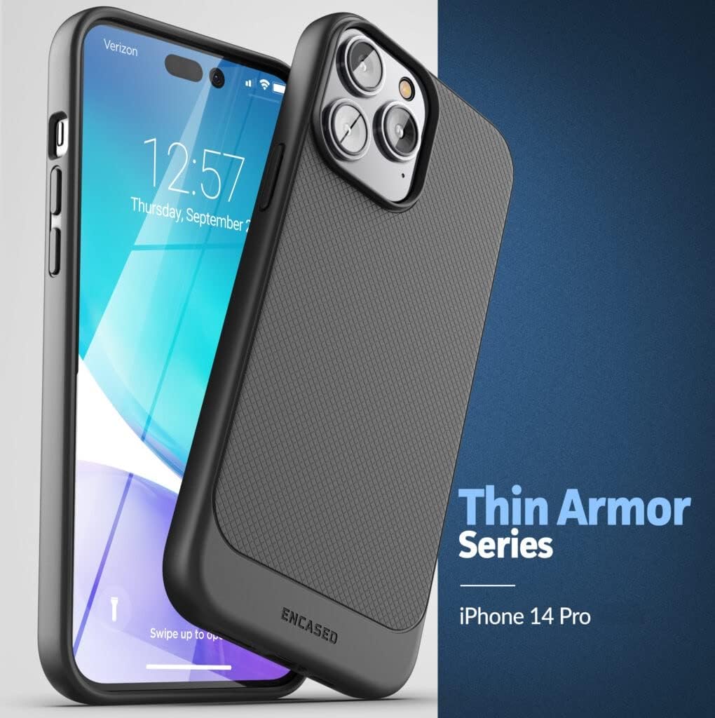 Encased Thin Armor Designed for iPhone 14 PRO Belt Clip Case, Slim Fit Phone Case with Holster (Matte Black) - Image 3