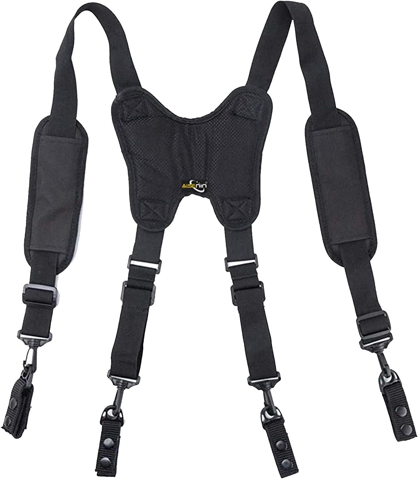 Nylon Police Duty Belt Suspenders - Duty Belt Harness Police Black Suspender Padded and Adjustable with 4 Suspenders Loop Attachment