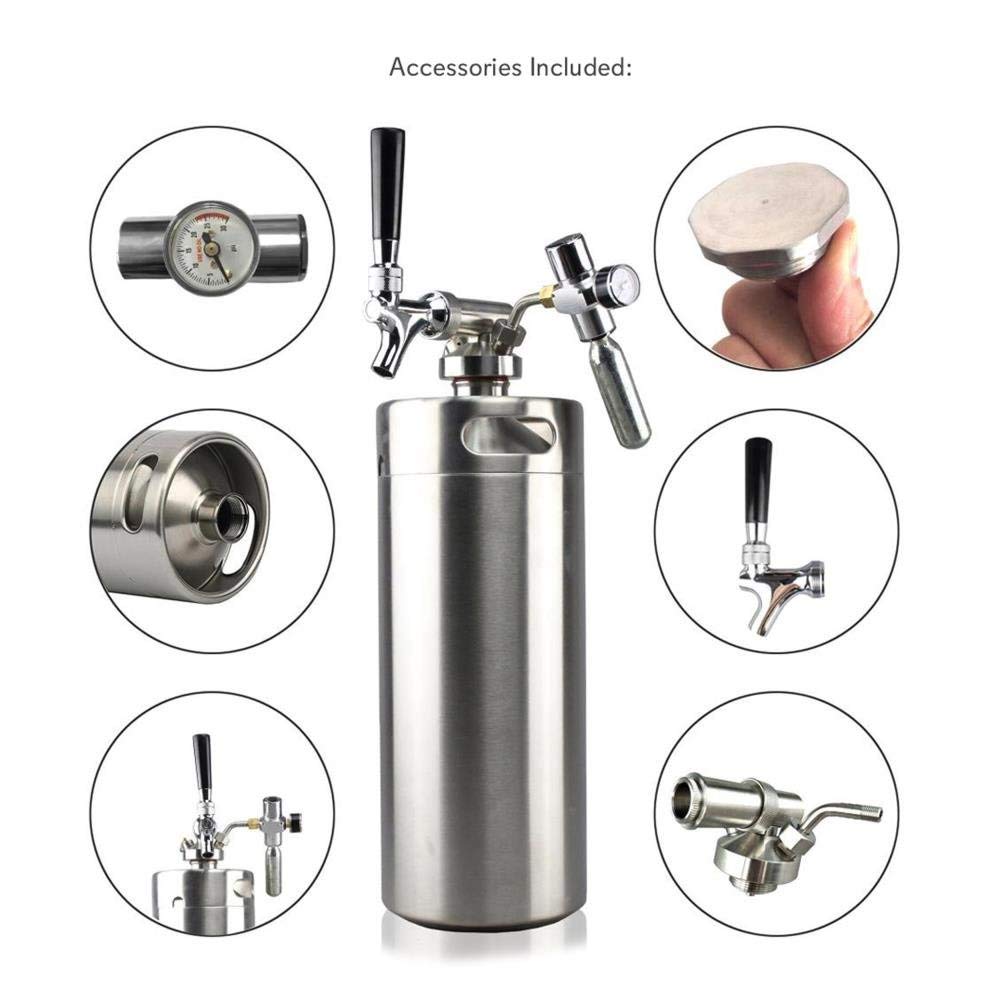 NutriChef Sistema de grifo a presión – Mini dispensador de barril de acero inoxidable, kit de Kegerator portátil – Regulador de presión de CO2 mantiene la carbonatación para cerveza artesanal, barril