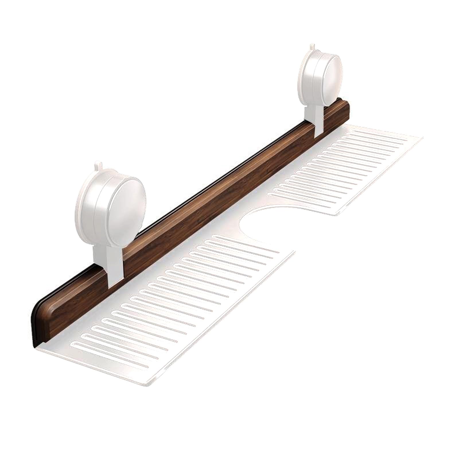 Estante con ventosa de nogal para baño, organizador de almacenamiento montado en la pared, ideal para fregadero y lavabo, organizador de baño de 50 cm, duradero y elegante soporte para grifo de agua
