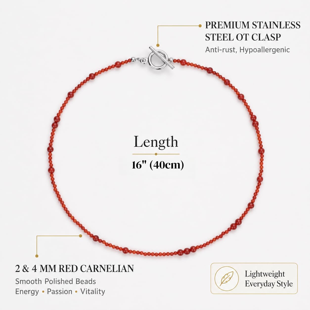 GAVU 4mm 2mm Red Beaded Necklace for Women, Black Onyx Red Carnelian Necklace for Women, Jewelry Gift for Her with Toggle Clasp 16"