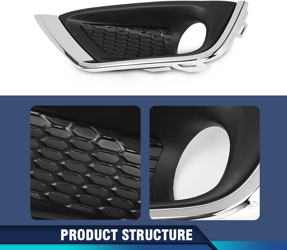 PIT66 Front Bumper Fog Light Covers Bezel Trim Compatible with Jeep Compass 2017-2019 5US54RXFAB, 5US55RXFAB Black & Chrome Housing