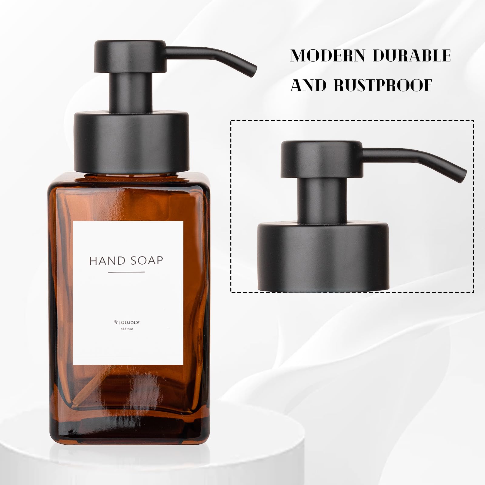 Dispensador de jabón espumoso con bomba de acero inoxidable, botellas de jabón líquido de vidrio recargables de 12 onzas para baño, fregadero de cocina, decoración del hogar