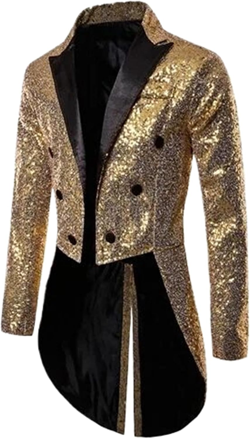 British Style Men Tuxedo Suit Coats Sequin Decoration Blazers Wedding Party Long Jacket