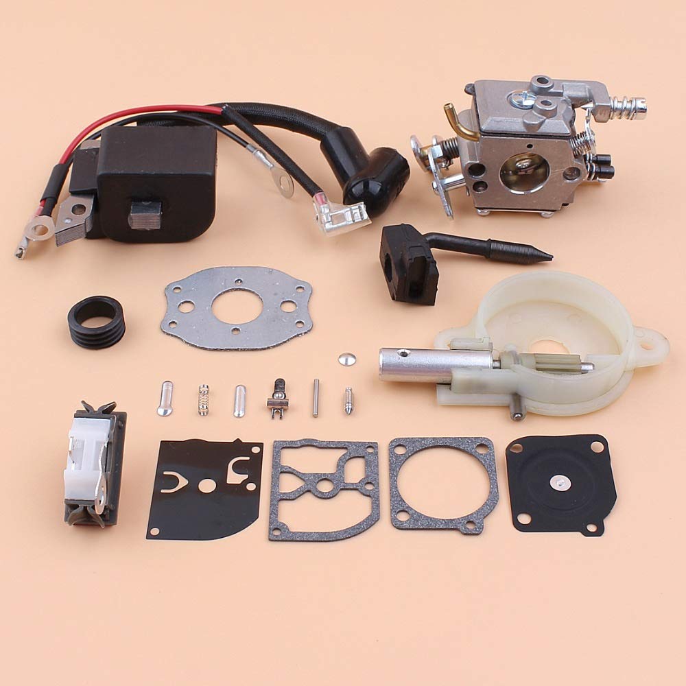 Tiempo Beixi Gusano carburador Bobina de Encendido de la Bomba de Aceite del Engranaje Módulo Interruptor de Parada Kit Compatible con Husqvarna 136 141 137 142 Piezas de la Motosierra Zama Carb