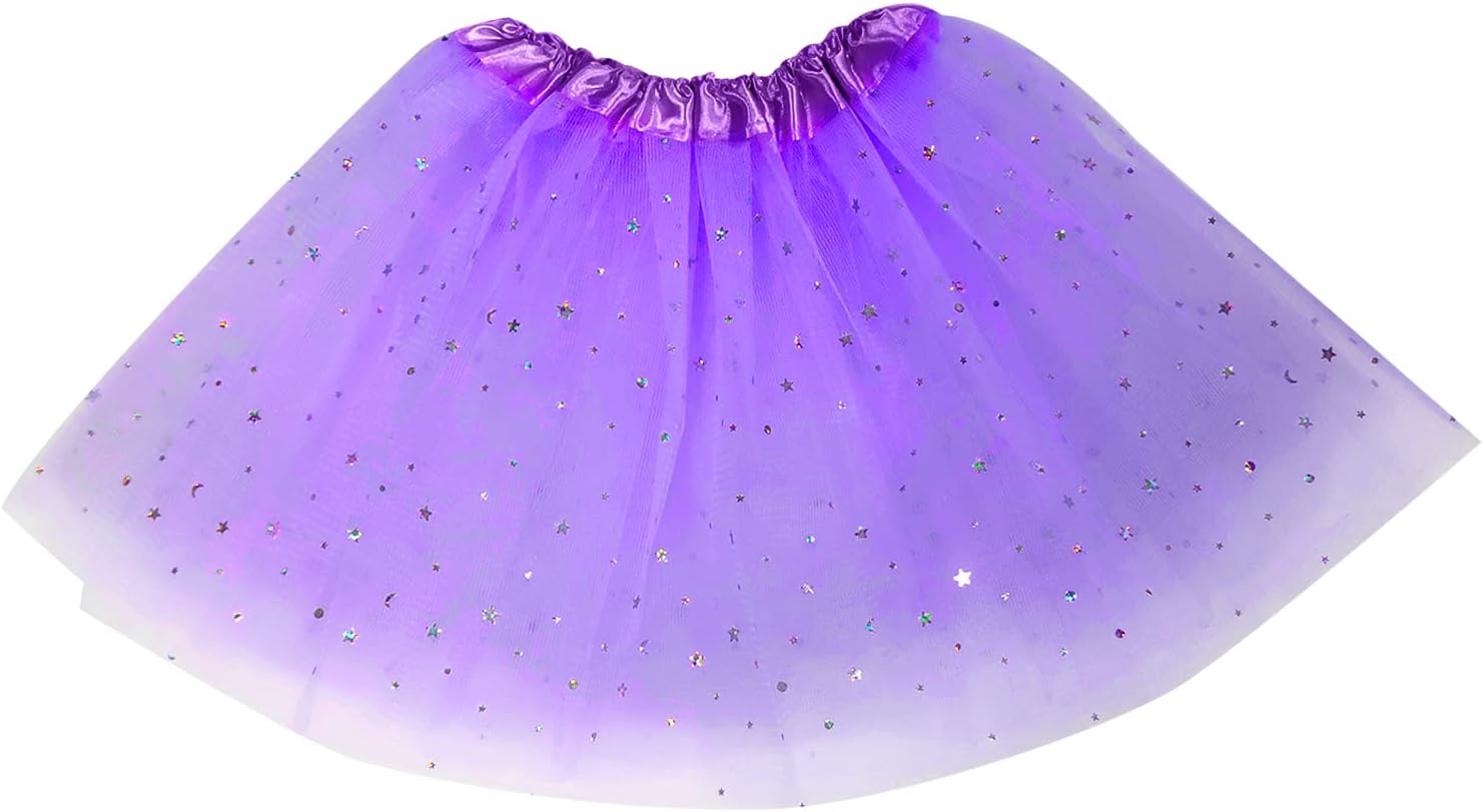 Sparkle Tutu Skirt for Girls, 3 Layered Tulle Sequin Star Princess Skirts Ballet Dance Skorts for Girls Toddler Birthday Holiday Party Dress Up Costume (2-8 Years) Y7ETLPQ