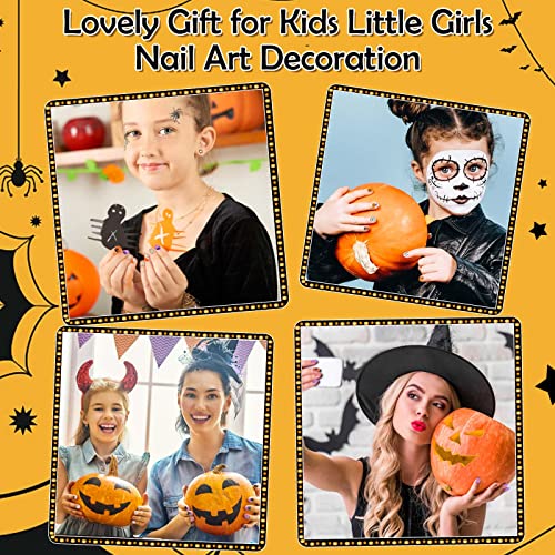 144 Pcs Black Press On Nails For Kids, 6 Packs Short False Nails With Classic Pumpkin, Spider Pattern Kids Stick On Nails For Children Little Girls Nail Art Decoration #TOP6