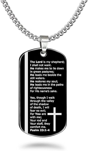 Black Metal Dog Tag — Psalm 23:4 (Minimal Engraving)
