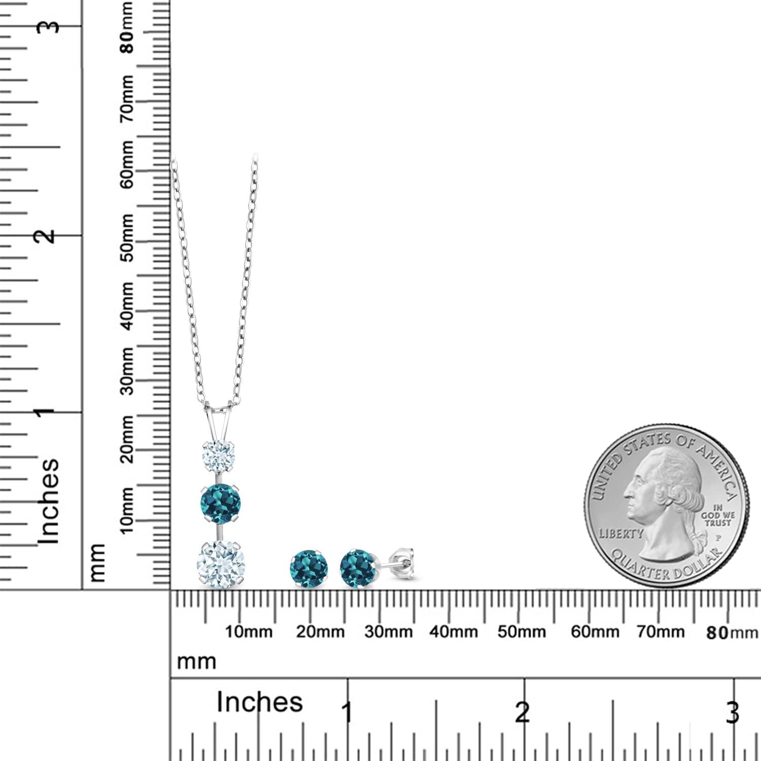Gem Stone King 925 Sterling Silver Sky Blue Aquamarine and London Blue Topaz Pendant and Earrings Jewelry Set For Women (3.10 Cttw, Gemstone March Birthstone, with 18 Inch Chain)