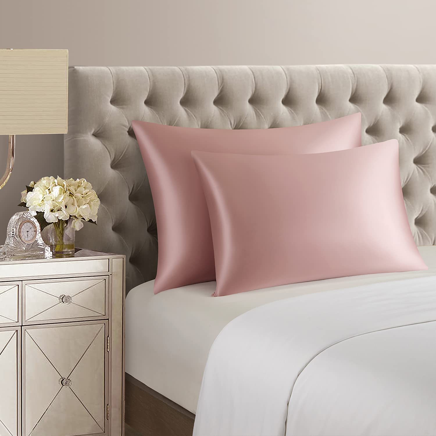 DISANGNI Fodera per Cuscino in 100% Seta di Gelso Naturale, 22 Momme, Doppia Faccia, con Cerniera Invisibile - Protezione per Capelli e Pelle (1 pz 51x66 cm rosa)