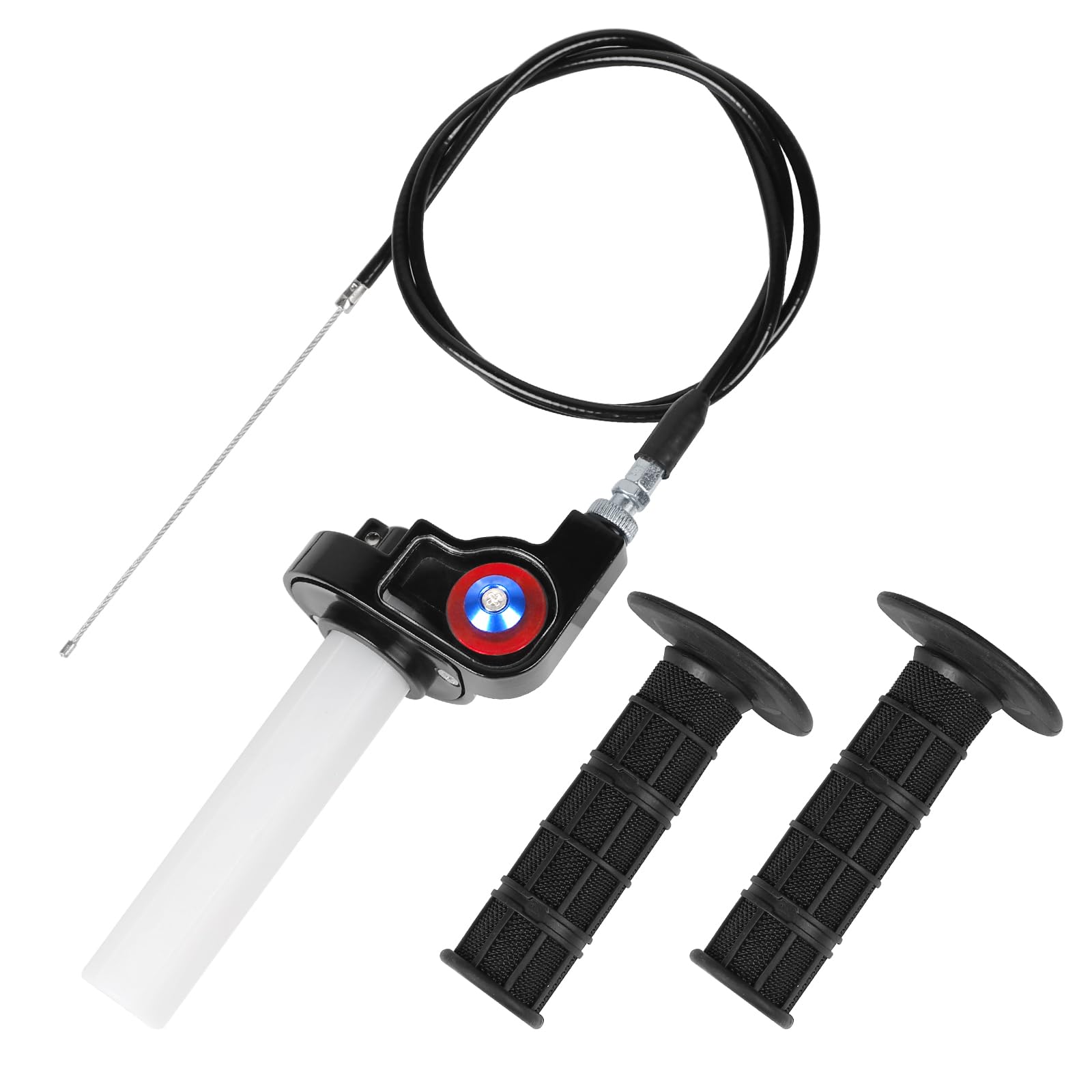 EXLECO Schnellgasgriff Motorrad Gasgriff Set 22mm Aluminium Gaszuggriff mit 1.2M Kabel & Griffe Lenkergriffe Quick Turn Twist Gaszug Kit Kurzhubgasgriff Motoflow für 50cc-200cc Motocross ATV Dirt Bike