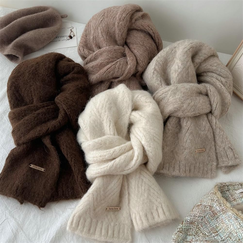 Wool Blend Solid Color Knitted Scarf for Women Warm Shoulder Wrap Versatile Layering Accessory for Fall, Winter - Image 2