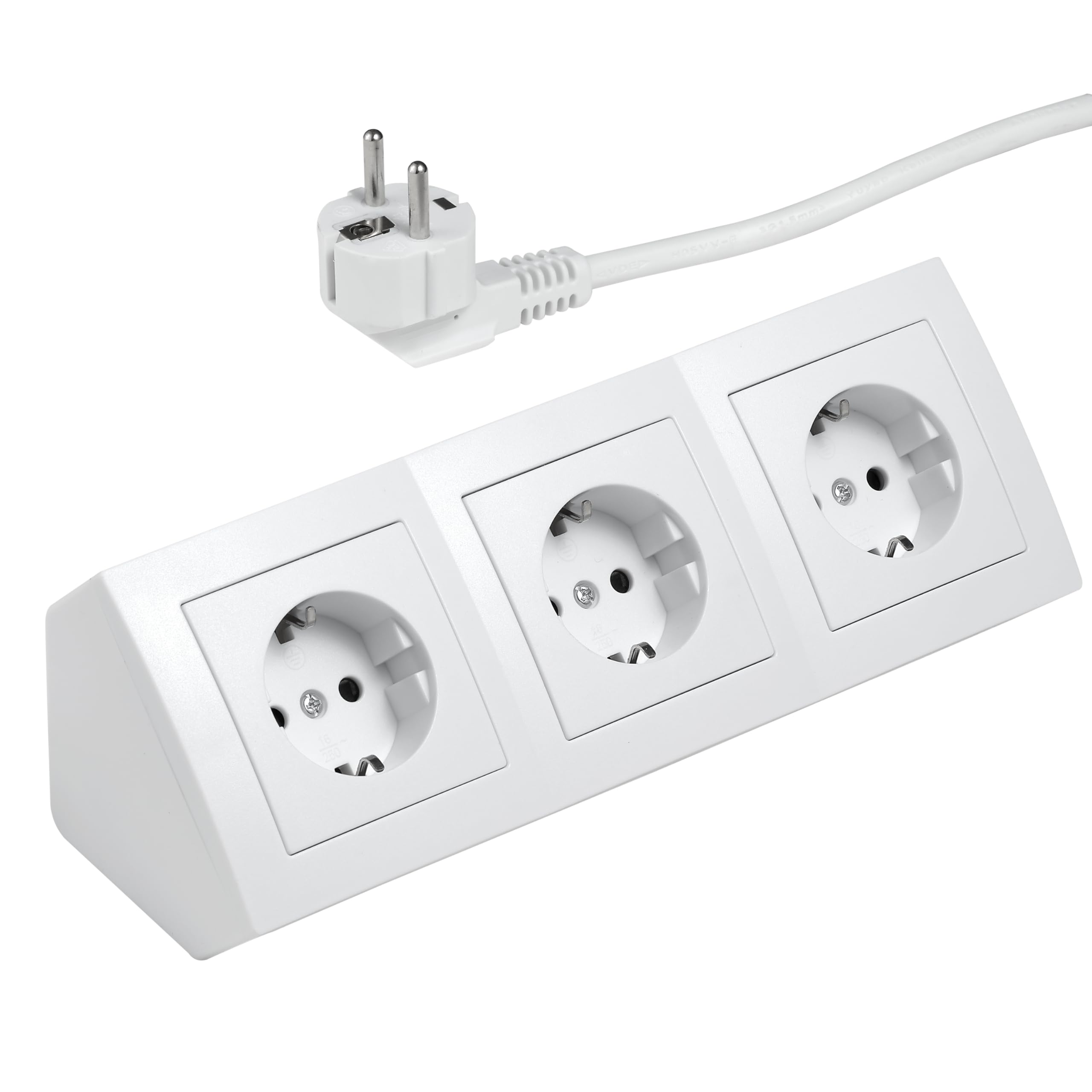 McPower Steckdosenblock Unterbausteckdosen | Flair | Ecksteckdose 3-Fach Steckdosen Schutzkontakt, 2m Kabel mit Stecker, 250V / 16A, Aufbau (anthrazit) (Weiß mit Kabel)