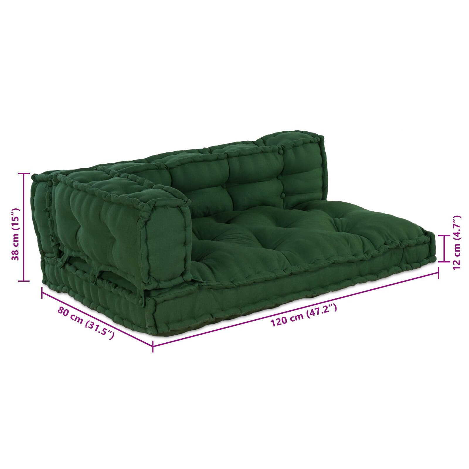 Cuscino per Divano a Pallet con braccioli e Supporto per la Schiena in Tessuto Verde,Cuscino per Pallet,Cuscino per Divani da Giardino,Cuscino per Esterno-4019089