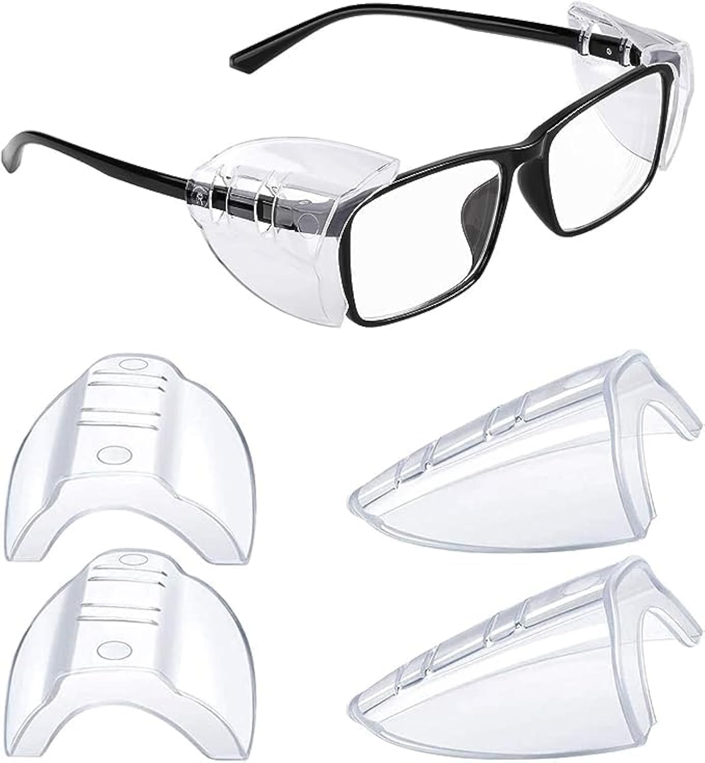 Side Shields, 2 Pairs Safety Glasses Side Shields, Slip on Clear Flexible Side Protection Shield, Universal Fits Small Medium and Large Eyeglasses Frames, Added More Protection on Safety Glasses
