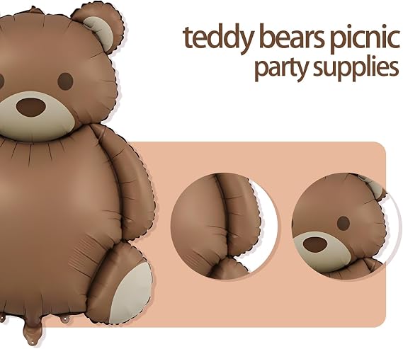 5 Pcs Matte Bear Foil Teddy Bear Balloons, Teddy Bears Picnic Party Supplies Animal Brown Balloons, Balloon Animal for Shower & Birthday Decor, Used by Individuals Aged 15 and Above