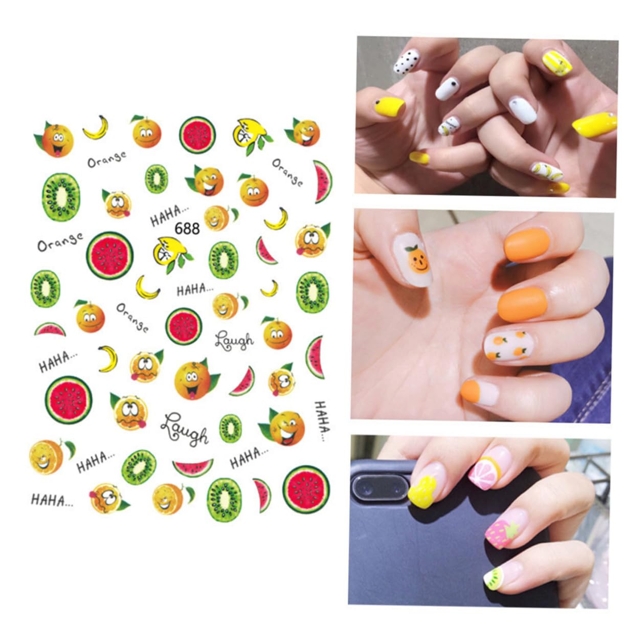3 Set Adesivi Unghie Tema Frutta Con Design Per Decorazioni Manicure Applicazione Facile E Creativa Per Donne E Ragazze Casual 12 Fogli*3