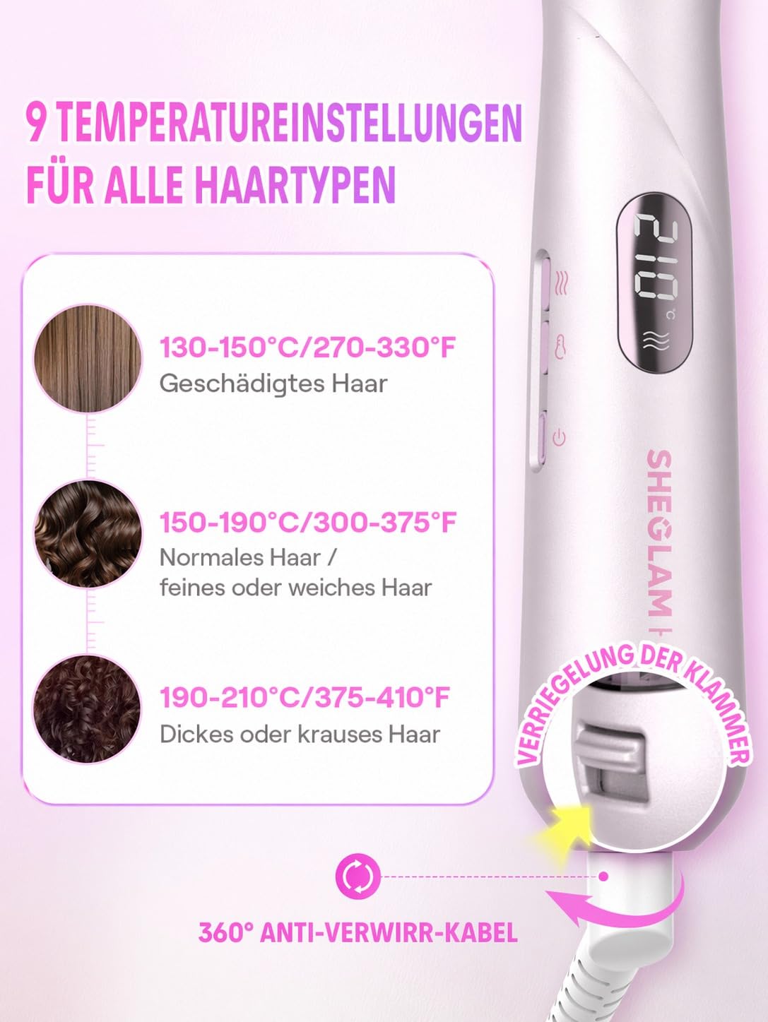 SHEGLAM Dampf-Thermobürste, 4-in-1 Rundbürste 38 mm | 3 Dampfstufen, Nano-Dampf Anti-Scald, schnelles Heizen, weniger Schäden, Anti-Frizz, Dual Voltage, Volumen, langer Halt