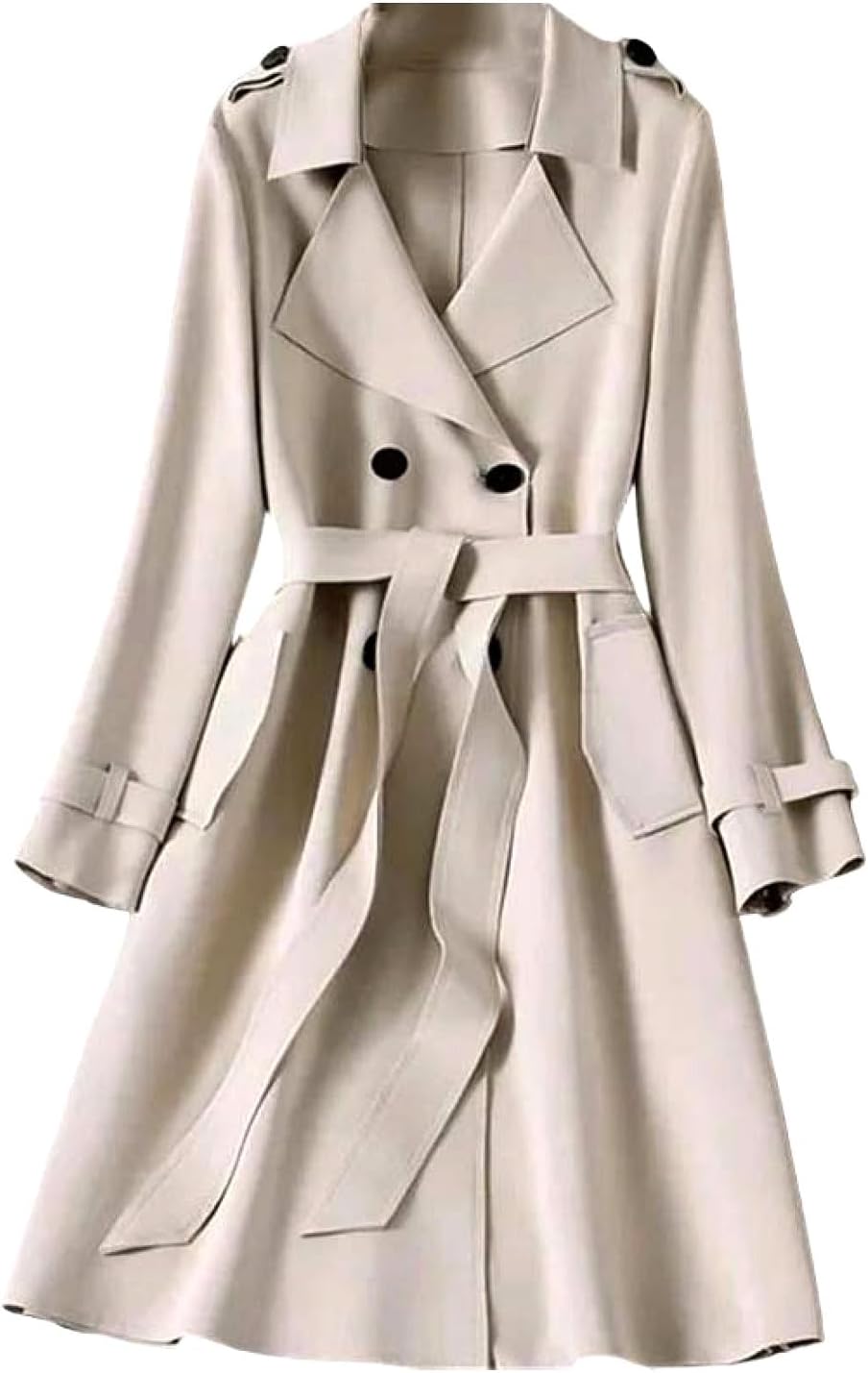 Women's Belted Double-Breasted Trench Coat With Long Sleeve Business Meetings And Formal Wear Outwear