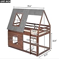 Vista 2 de SOFTSEA Litera baja de madera de tamaño individual sobre cama individual con escalera integrada para niños y adolescentes