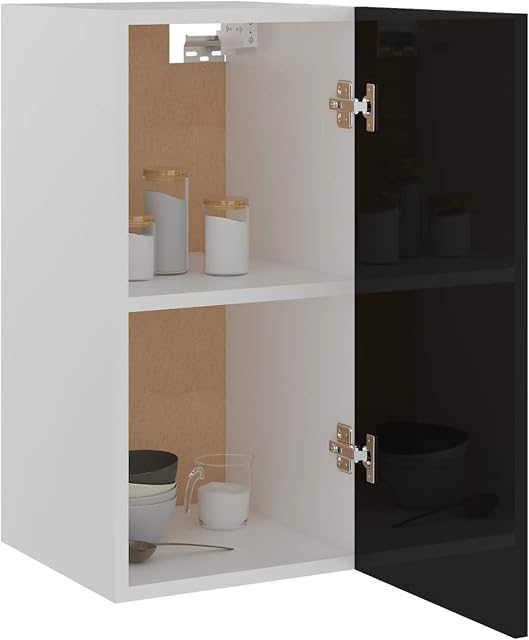 Tidyard Kitchen Cabinet Wall Cabinets Unit Storage Organizer Furniture High Gloss Black 29.5x31x60 cm Chipboard