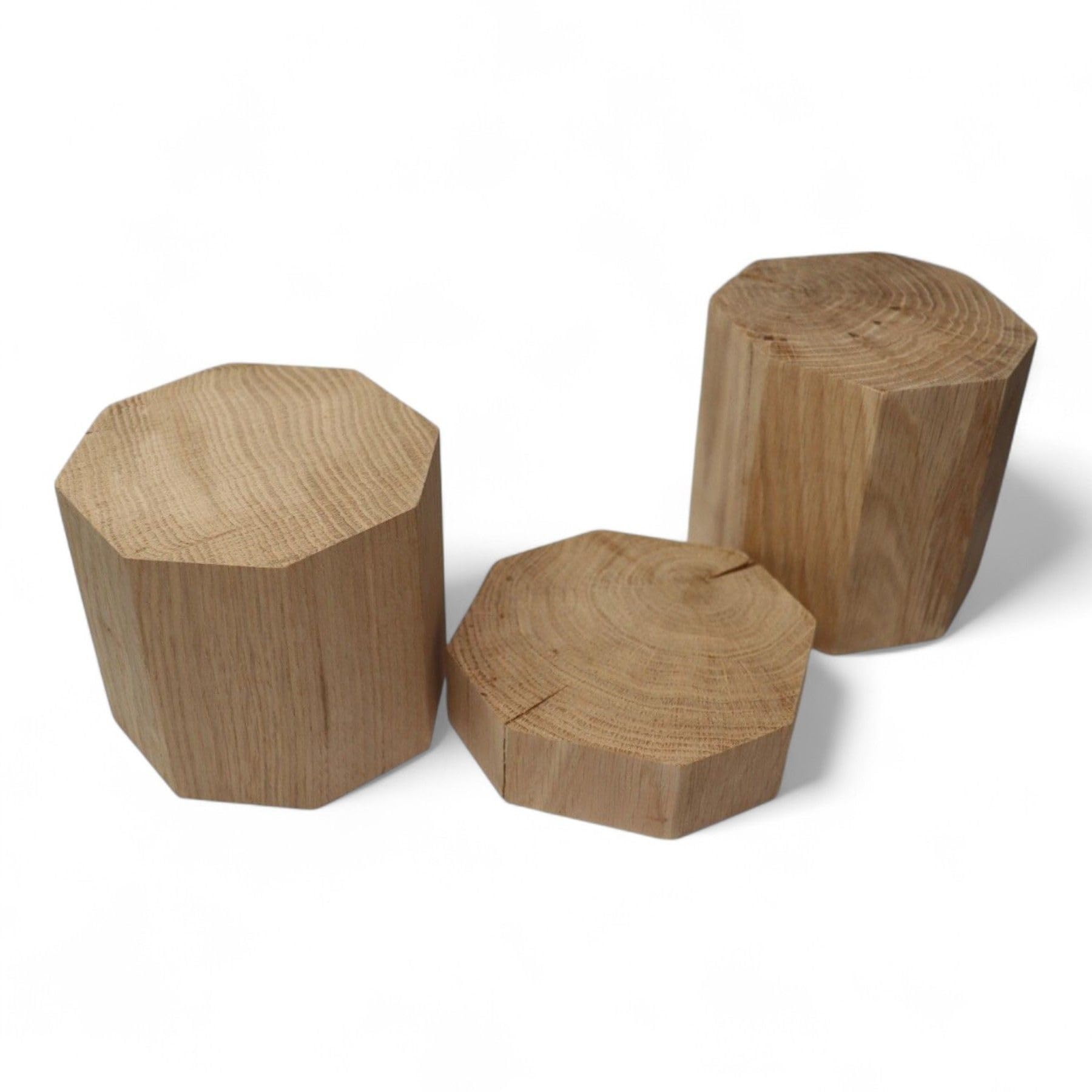 Blocchi arrotondati in legno in rovere massello con base ottagonale 15x15x...cm, cubi di legno arrotondati, stile rustico, prodotto naturale (15x15x40 cm)