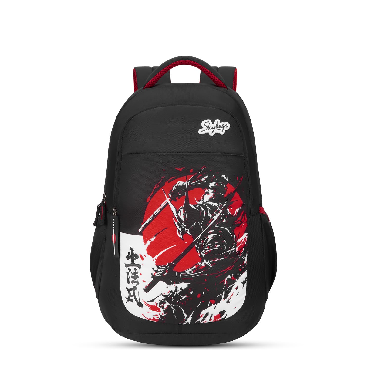 Kenshi 34L Stealth Black Casual Backpack for Boys & Girls with 3 Compartments & Adjustable Shoulder Strap | Quick Access Front Pocket | Rain Cover | Perfect for School & Travel - Unisex-image-45