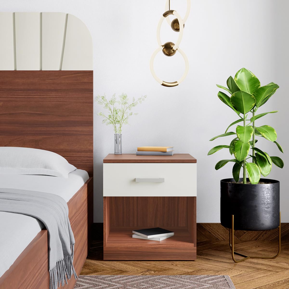 GODREJ INTERIO Bedside Table Grove Prelaminated Particle Board and MDF Board Bedside Table, 1-Year Warranty, Brown, Knock Down