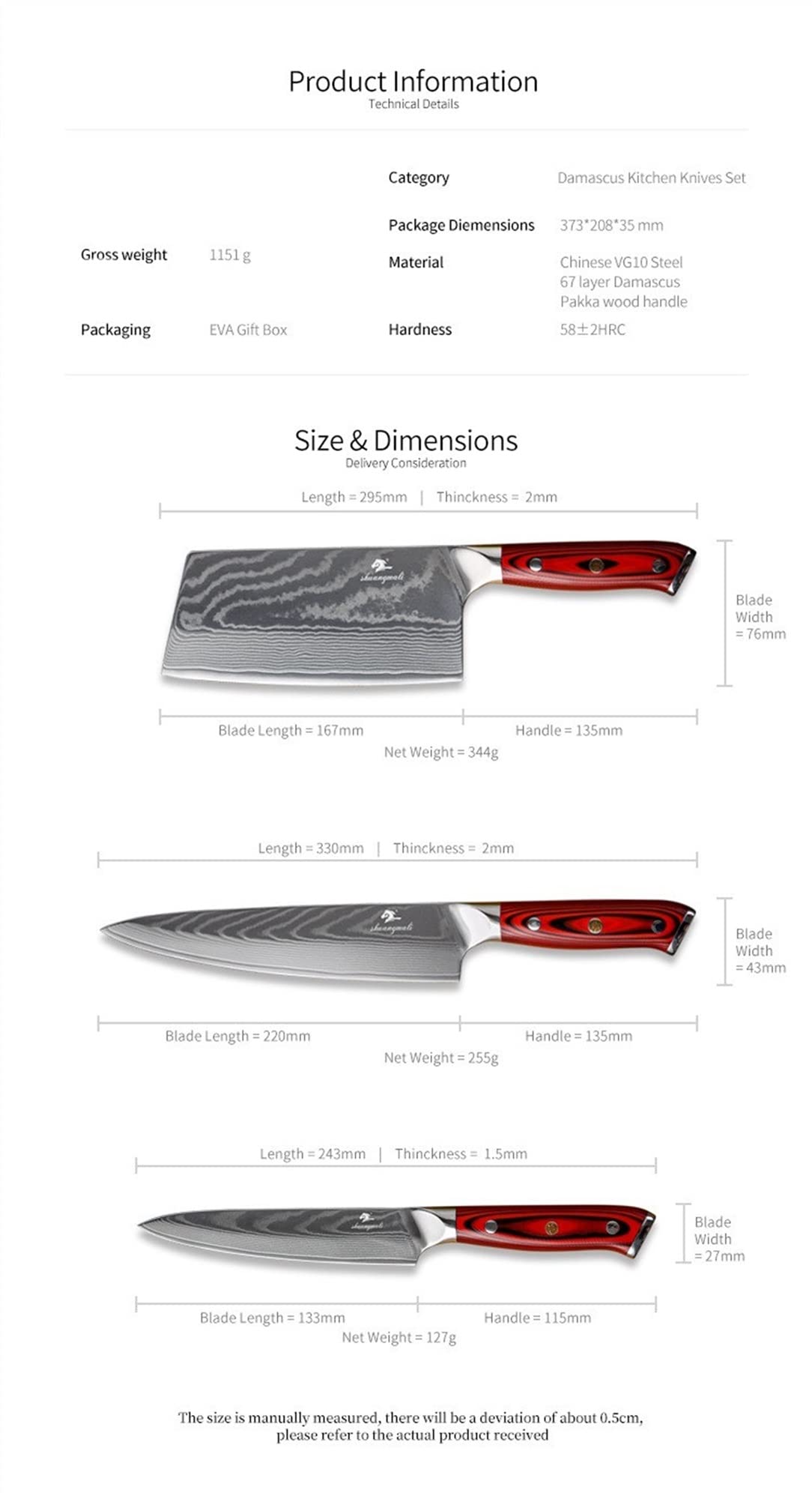 Set di coltelli da cuoco Damasco 67layer Damasco in acciaio Coltelli da cucina Coltelli da cucina Cottura cinese affettatura Coltello da cucina Set da cucina Coltello da cucina