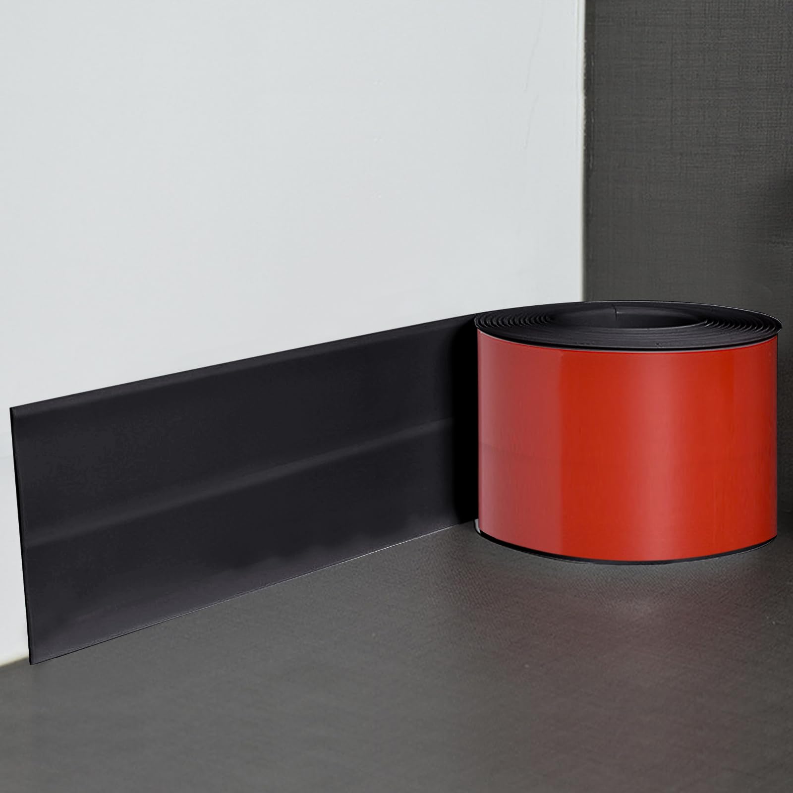 PVC skirting Board, Soft skirting Board, self-Adhesive Finishing Strip, Joint Sealing Tape, Flexible Folding Strip, can be Cut to Size, Waterproof skirting Board for Kitchen and Bathroom (Black-6m)