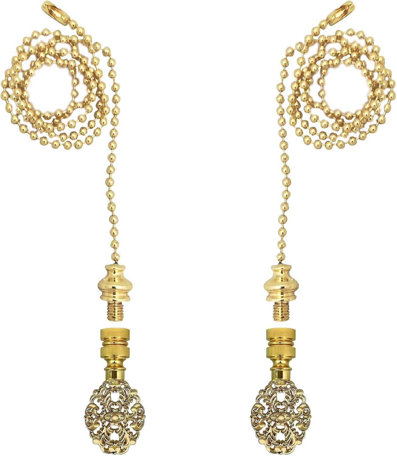 Royal Designs, Inc. Oval Filigree Finial with Fan Pull Chain, Polished Brass - Pack of 2