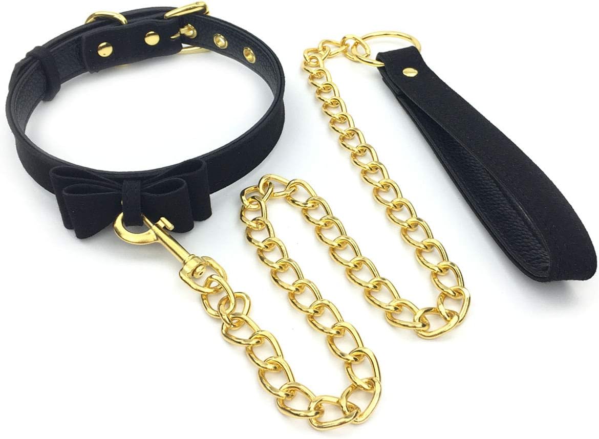 Bell Choker Collar Necklace Lolita Bow Collar Cat Kitty Velvet Necklace, 19.5 Inch L x 0.79 Inch W, Leather