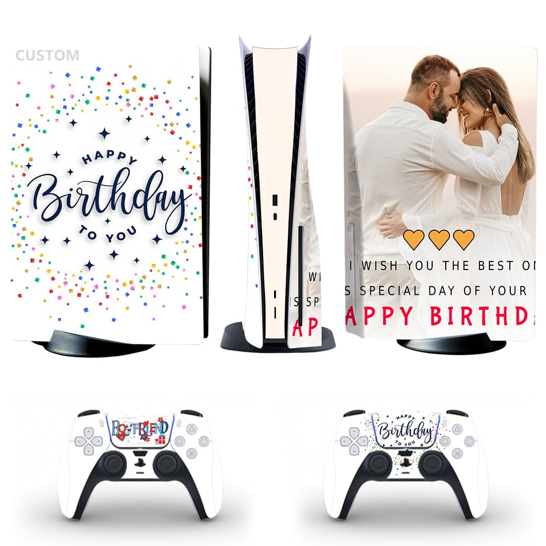 Fundas de vinilo personalizadas para controlador y consola de PS5 versión de disco con tus propias imágenes, calcomanía personalizada para PS5 estándar