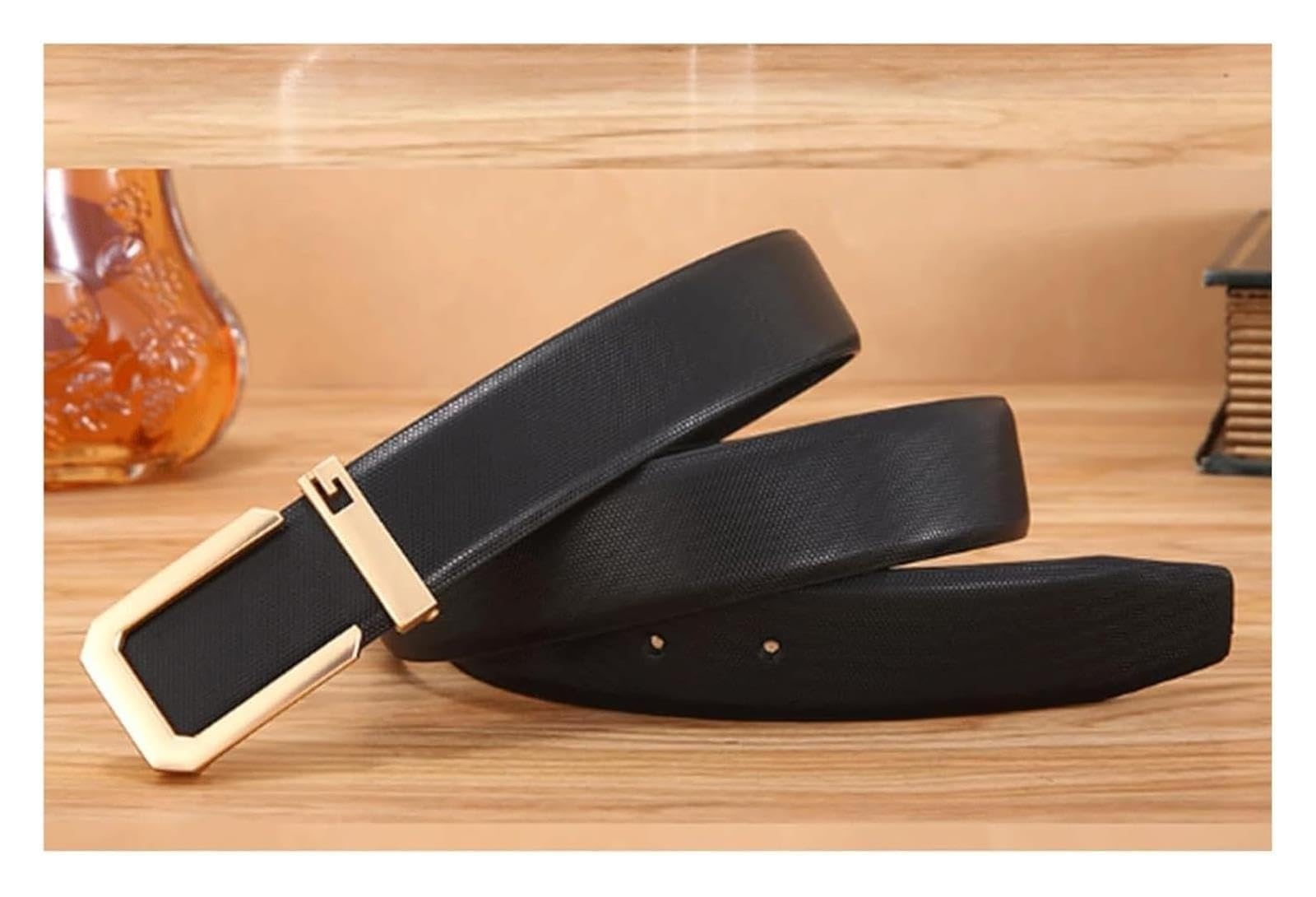 Cinturones para hombre, Cinturones enteros de piel vacuno for hombre Cinturón con hebilla lisa