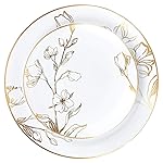 PLASTICPRO 64 Piece Combo Plates Set includes 32 7\'\' inch Plates & 32 10\'\' inch Plate White Plastic Floral Design Party Plates With Gold Rim, Premium heavyweight Elegant, Disposable, Dishes,