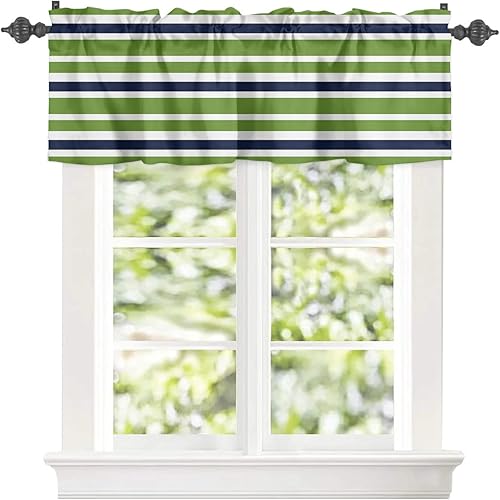 Miniatura 3 de Cortinas modernas para cocina, cafetería, geométrico, verde, azul marino, blanco, cenefa de ventana, cortinas cortas de 42 x 18 pulgadas, bolsillo