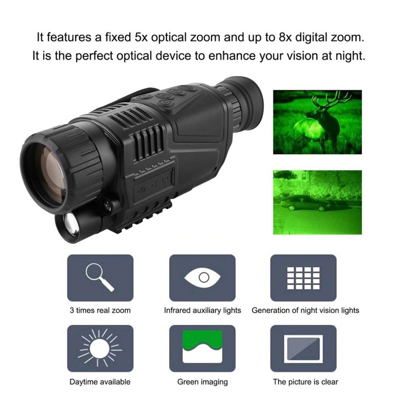 Kamera do zdjęć dzikiej przyrody Night Vision Monocular Telescope HD. Cyfrowy monokularny podczerwień Rób zdjęcia i filmy Odtwarzanie funkcji do polowania Eksploracja, bezpieczeństwo domowe
