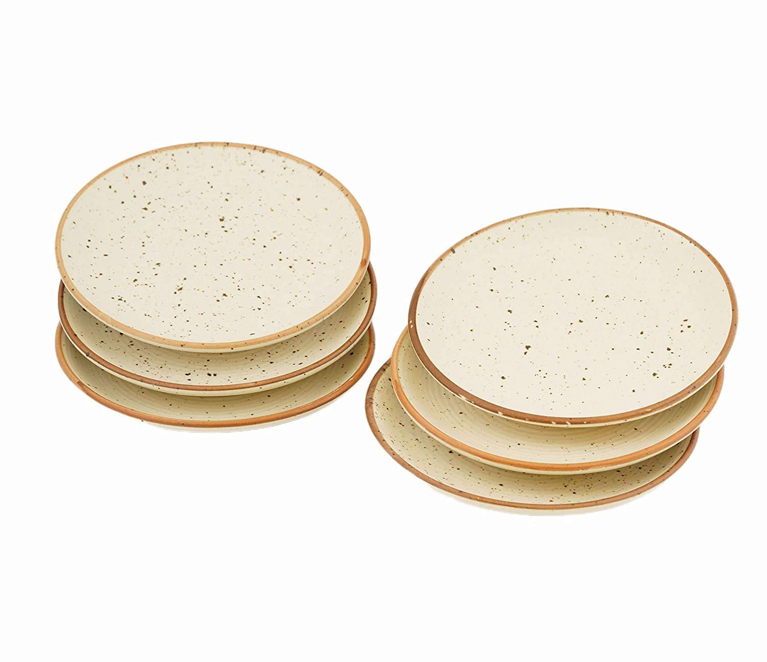 Ceramic Handcrafted Cream Matte Finish Ribbed 7" Inches Quarter Plates- Set of 6