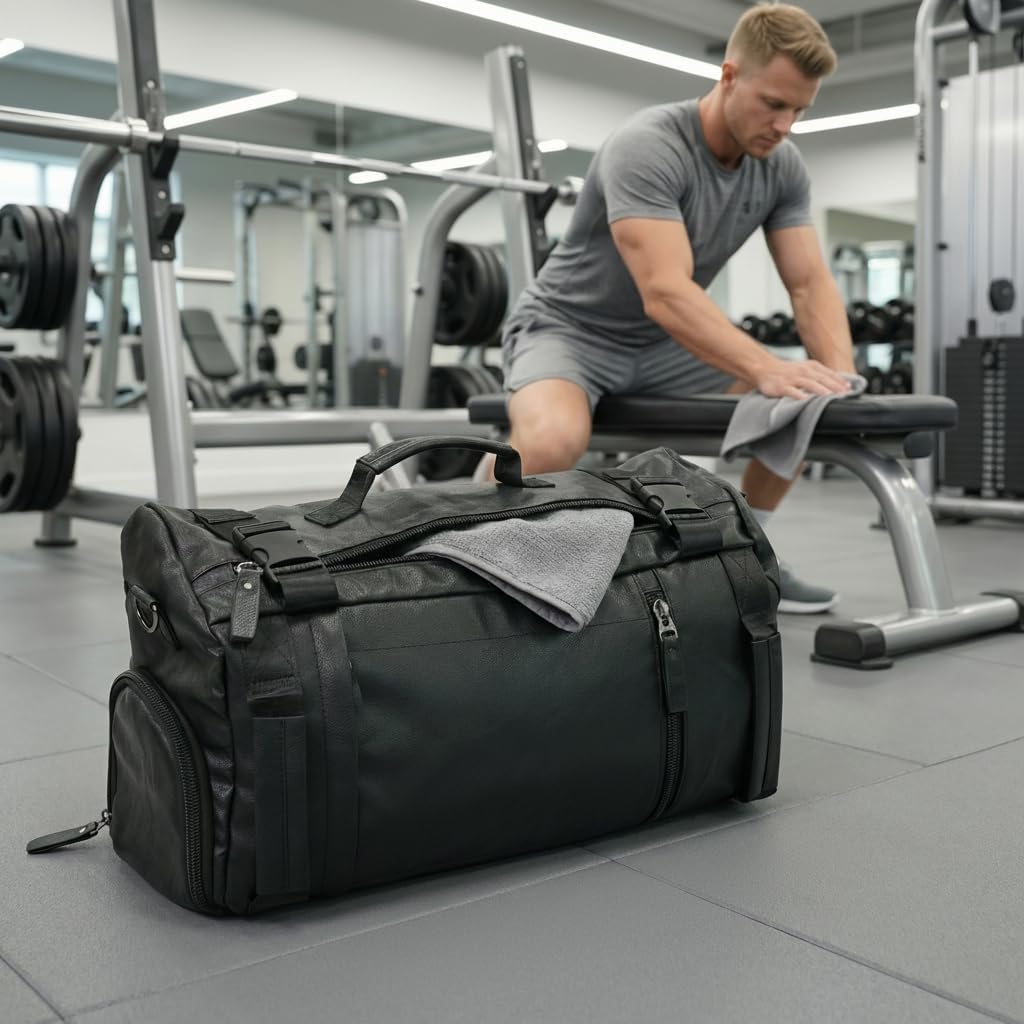 Duffel Bag - Men Women Premium Black Weekender Travel Bag with Shoe Compartment, Large Duffel Bag For Travel with Adjustable Straps