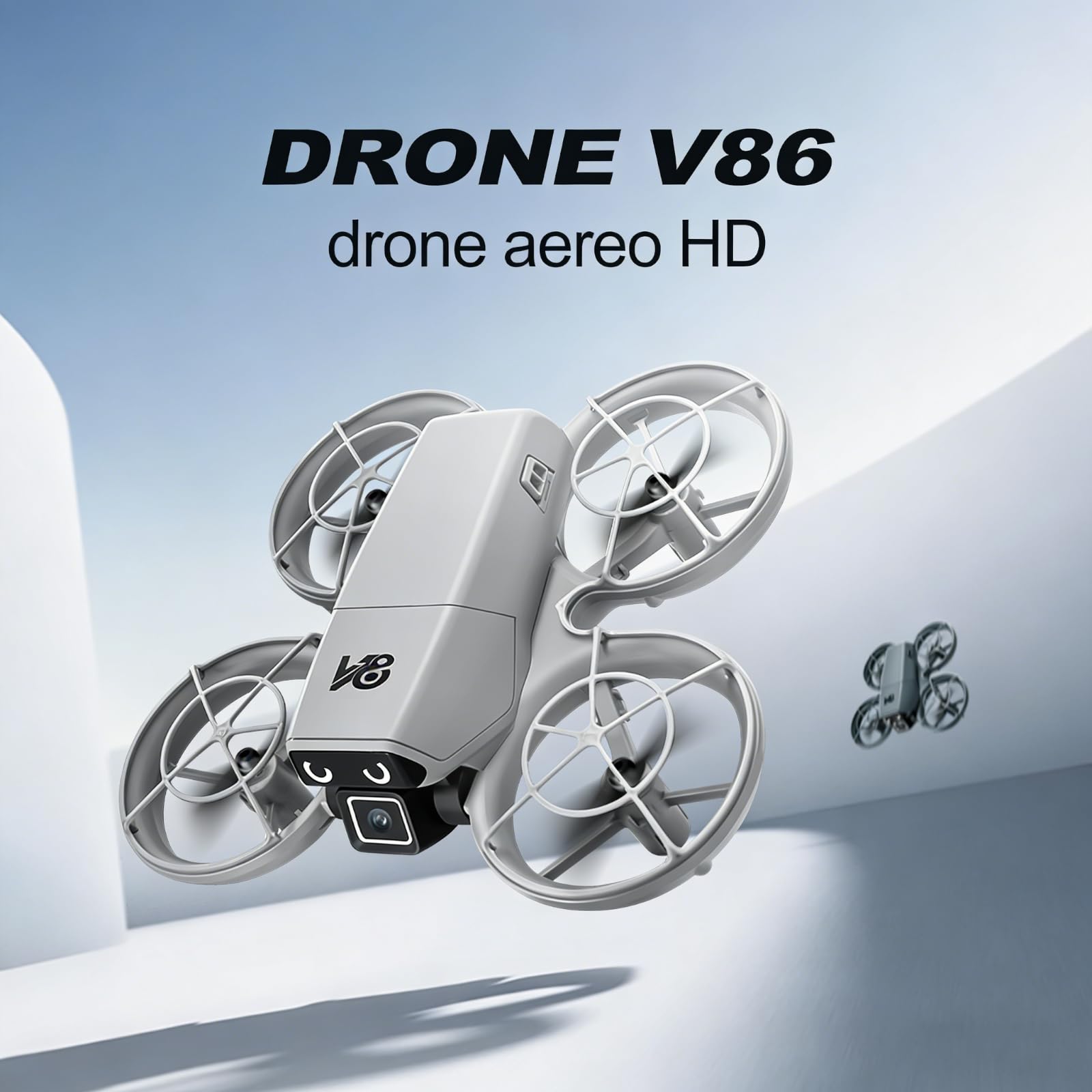 Mini RC Drohne mit Kamera, Propellerschutz, LED-Augenlichter, Hindernisvermeidung, optische Positionierung, 90° Kamera, Höhenhaltung, 360° Flip, Headless Mode, 2 Akkus, perfekt für Anfänger. (Weiß)