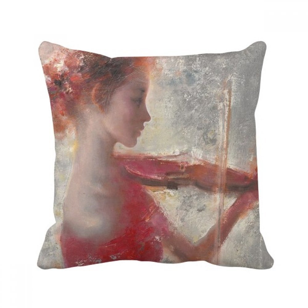 Coussin de prestige peinture à l'huile Rouge Girl Lotus, finition carrée multicolore 40cm