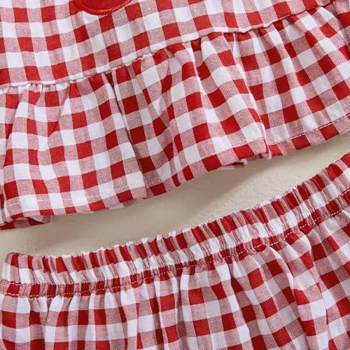 Summer Outfit Clothes Baby Girl Plaid Cherry Sleeveless Tunic T-Shirt Top and Shorts Bloomers Set4