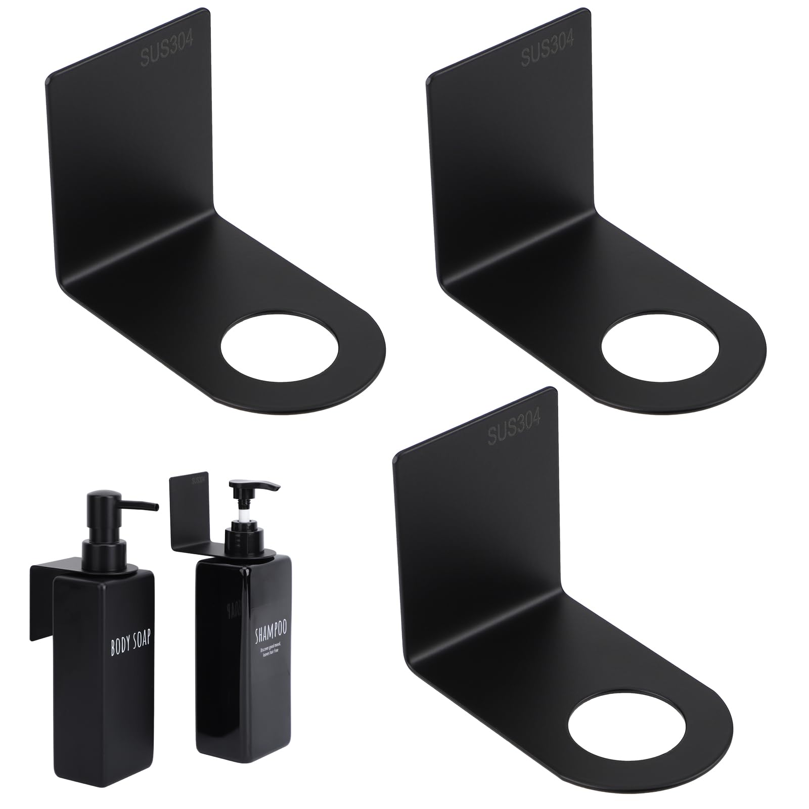 Segbeauty Stainless Adhesive Bottle Holder, 3Pcs Bathroom Bottle Dispenser Holder, Dia 1.1in 2.8cm Lotion Bottle Wall Mount, Rustproof Shampoo Bottle