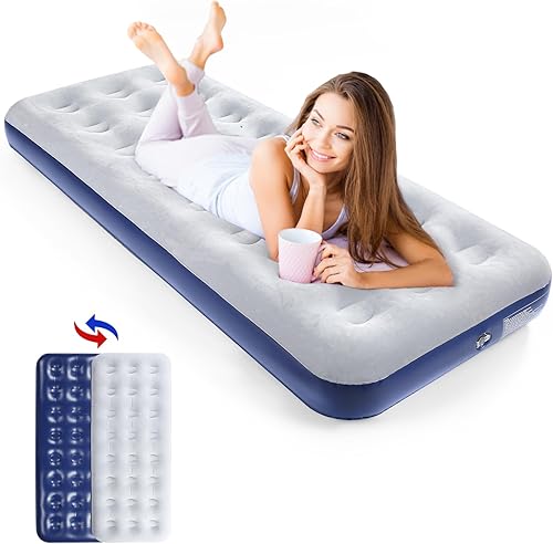 Colchón de aire para camping, cama de aire inflable, superficie flocada, cama de viaje, colchoneta para dormir, cama de aire para acampar al aire