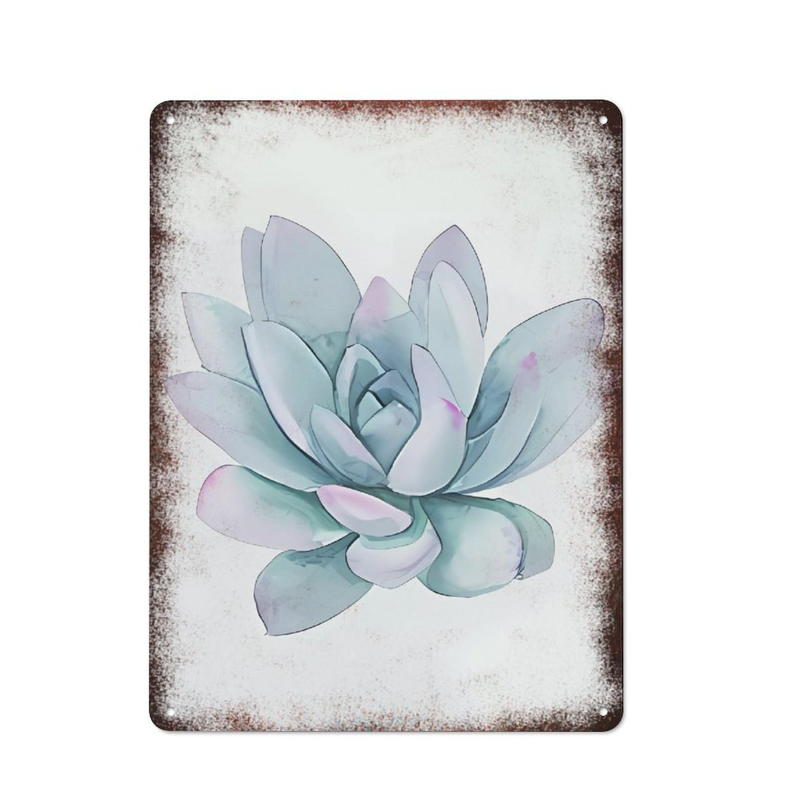Blue Watercolor Succulent Botanical Metal Tin Sign Home Garden Stylish Retro Wall Art Decor 8x12 Inch