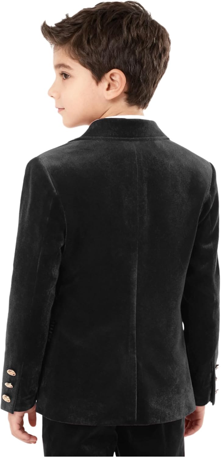 Choomomo Boys 3 Button Formal Blazer Suit Jacket Lapel Long Sleeve Kids Wedding Party Velvet Sport Coat