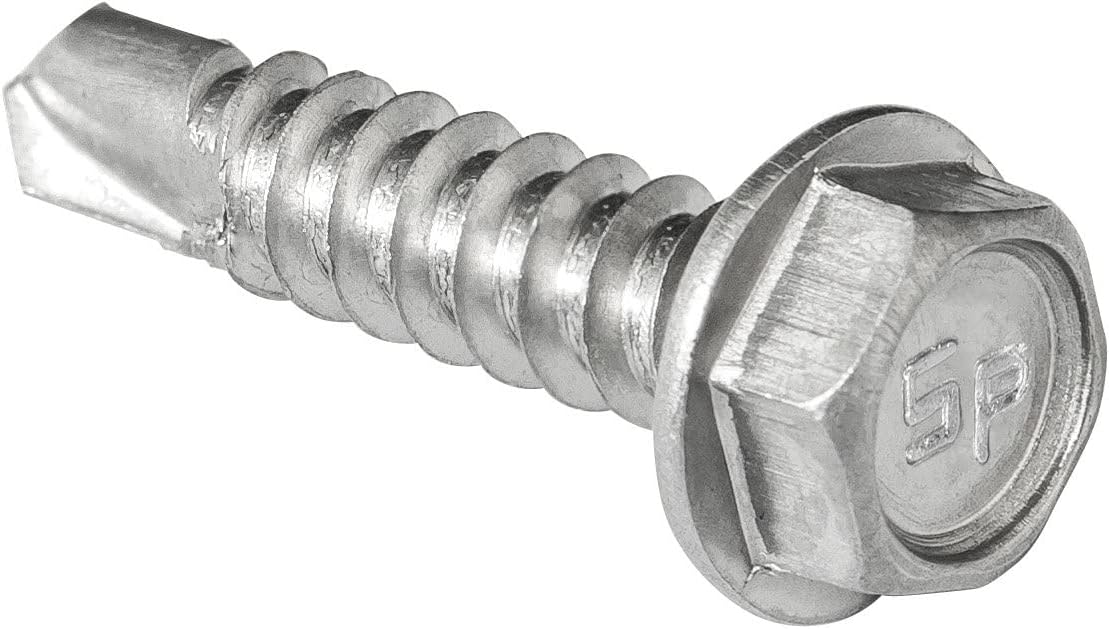 #8 x 3/4" Hex Washer Head Self-Drilling Tek Screw Zinc Plated Steel for Attaches Sheet Metal Steel or Steel to Metal - Box of 100