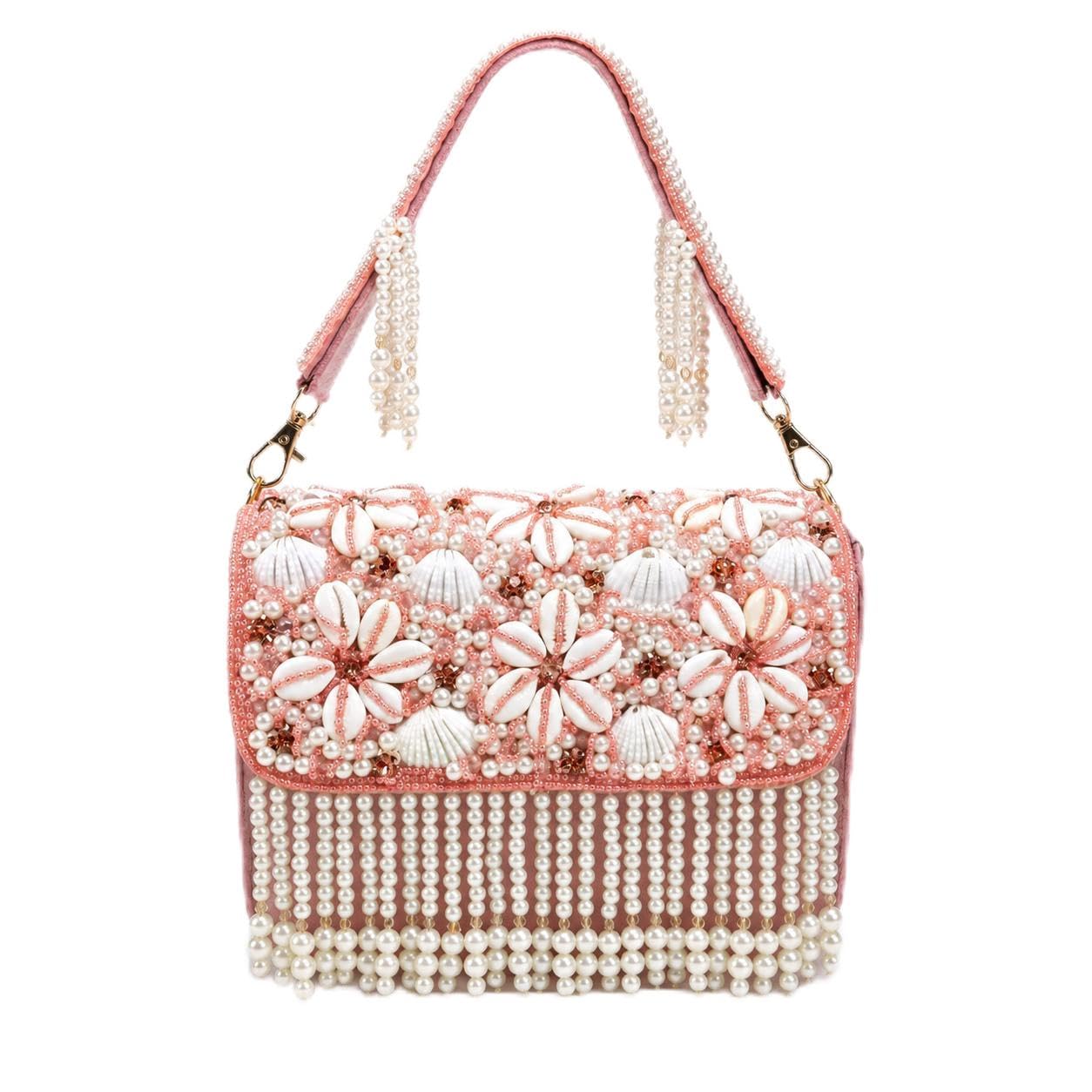 Pink white pearl clutch bag-image-43